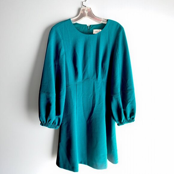 Eliza J Teal Long Sleeve Dress Medium Gathered Sleeves Fit Flare Work Cocktail - Picture 1 of 4